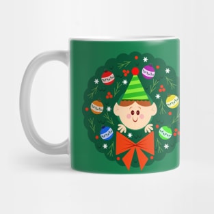 happy elf in wreath Mug